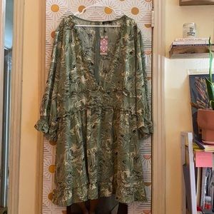 Plus Marble Print Ruffle Wrap Dress